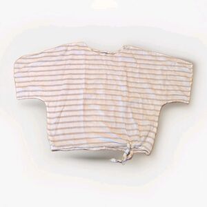 Beach Lunch Lounge Top Shirt Womens Large Tan Stripe Linen Cotton Boxy